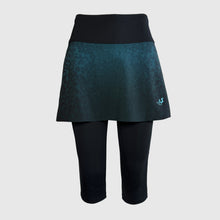 Ielādēt video galerijas pārlūkā, Emerald and ocean blue printed running skirt with black capri leggings and pockets by DREAMY PIXEL.