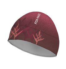 Ielādēt video galerijas pārlūkā, Women's A-line running skirt with an ombre (burgundy and pink) base and a Strelitzia floral pattern. The skirt has built-in black mid-length shorts with side pockets and a zipper pocket on the back.