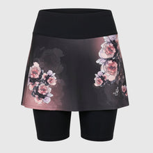Load image into Gallery viewer, Printed running skirt with inner mid-length shorts and pockets - PEONIES