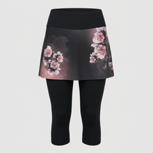 Load image into Gallery viewer, Printed running skirt with inner capri shorts and pockets - PEONIES