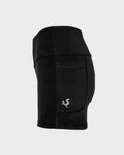 Load image into Gallery viewer, fitted design, wide waistband, gusseted crotch, one zipped and two back pockets, flatlock seams, reflective logo, four-way stretching material, silicone leg-grippers,