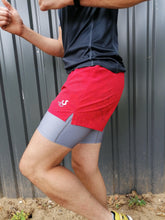 Ielādēt video galerijas pārlūkā, Men's split shorts with inner long shorts and pockets - BERRY - Fox-Pace