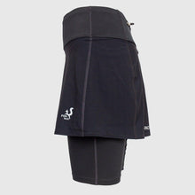 Load image into Gallery viewer, Black running skirt with inner mid-length shorts and pockets - BLACK FOX - Fox-Pace