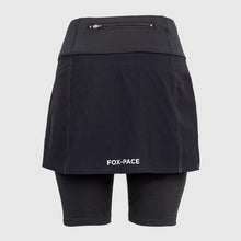 Load image into Gallery viewer, Black running skirt with inner mid-length shorts and pockets - BLACK FOX - Fox-Pace