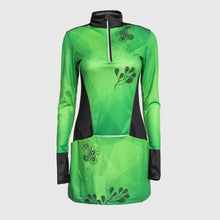Ielādēt video galerijas pārlūkā, Long sleeve running dress with half zip and print - GREEN - Fox-Pace