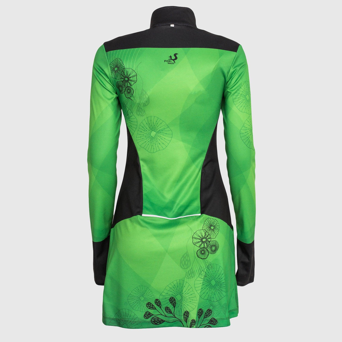 Long sleeve running dress with half zip and print GREEN