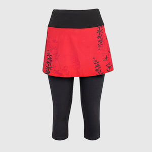 Printed running skirt with inner capri shorts and pockets - CORAL
