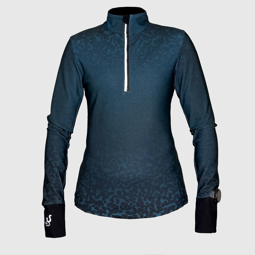 Warm fitted winter long sleeve running top with watch windows and reflectors - DREAMY PIXEL