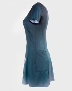 Printed short-sleeve running dress with pockets - AQUAMARINE - Fox-Pace