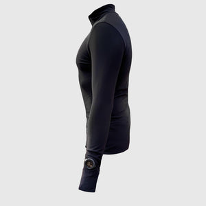 Men's half zip warm winter long sleeve running top with watch windows and reflectors - BLACK FOX - Fox-Pace