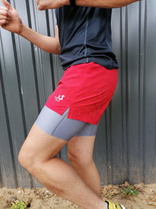 Men's split shorts with inner long shorts and pockets - BERRY - Fox-Pace