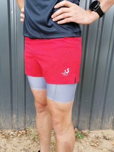 Men's split shorts with inner long shorts and pockets - BERRY - Fox-Pace