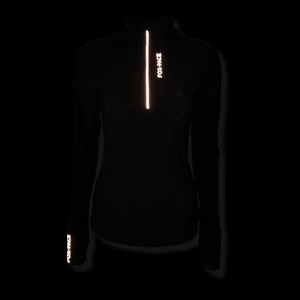 Black half zip warm winter long sleeve running top with watch windows and reflectors - BLACK FOX - Fox-Pace