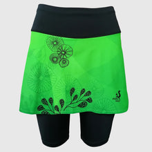Load image into Gallery viewer, Printed running skirt with inner mid-length shorts and pockets - GREEN
