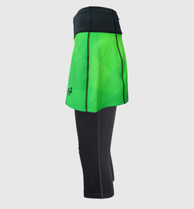 Printed running skirt with inner capri shorts and pockets - GREEN