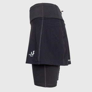 Black running skirt with inner mid-length shorts and pockets - BLACK FOX - Fox-Pace