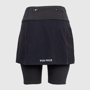 Black running skirt with inner mid-length shorts and pockets - BLACK FOX - Fox-Pace