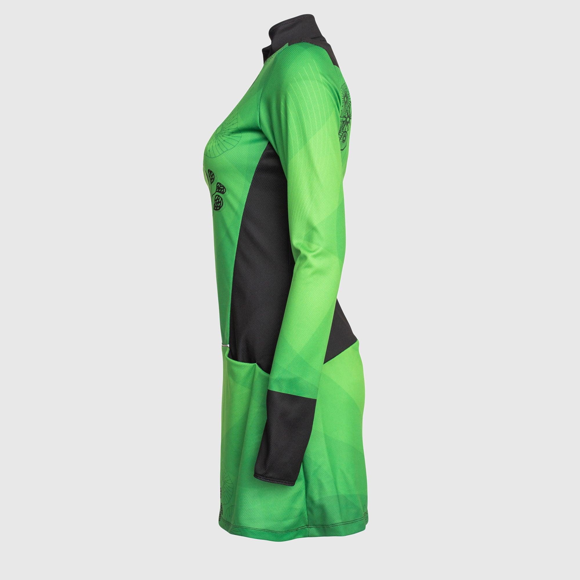 Long sleeve running dress with half zip and print - GREEN Long sleeve running dress with half zip and print - GREEN