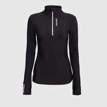 Load image into Gallery viewer, Black isolated long sleeve sport top front with half-zip and logo reflectors
