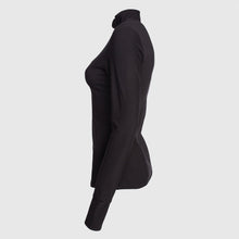 Load image into Gallery viewer, Black isolated long sleeve sport top side with half-zip, watch holeand tumb hole
