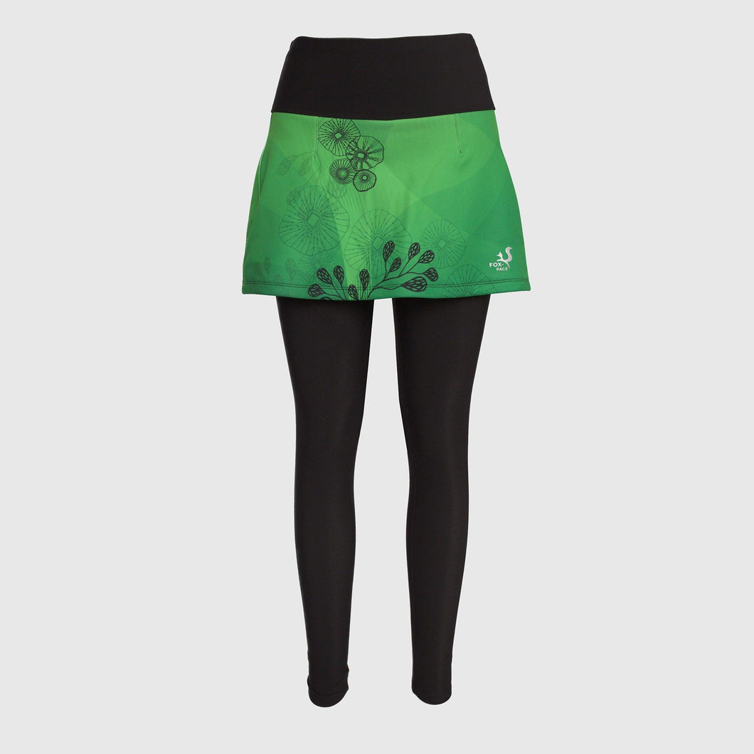 Warm winter running leggings with an over skirt and brushed inside GREEN - Fox-Pace