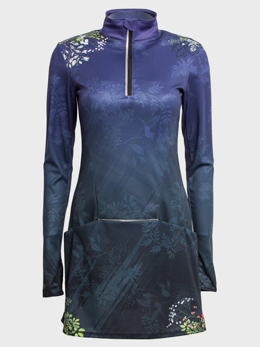 Long sleeve running dress with half zip and print - NIGHTFALL - Fox-Pace